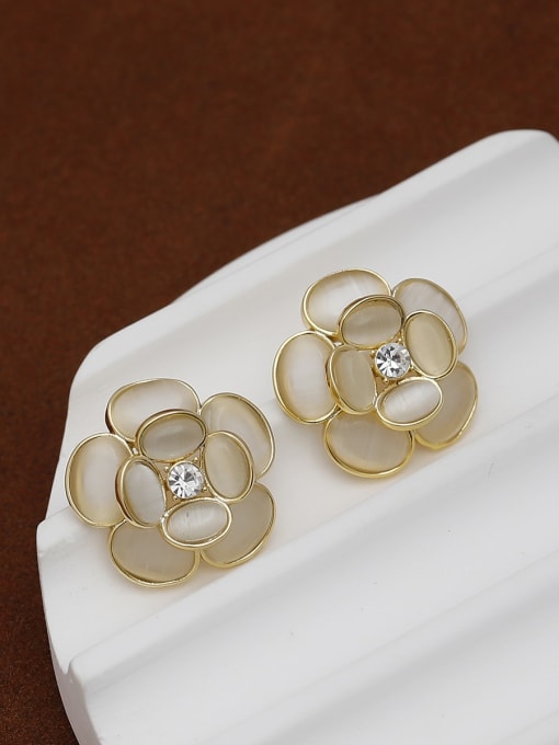 14k gold [925 silver needle] Brass Cubic Zirconia Flower Dainty Stud Earring